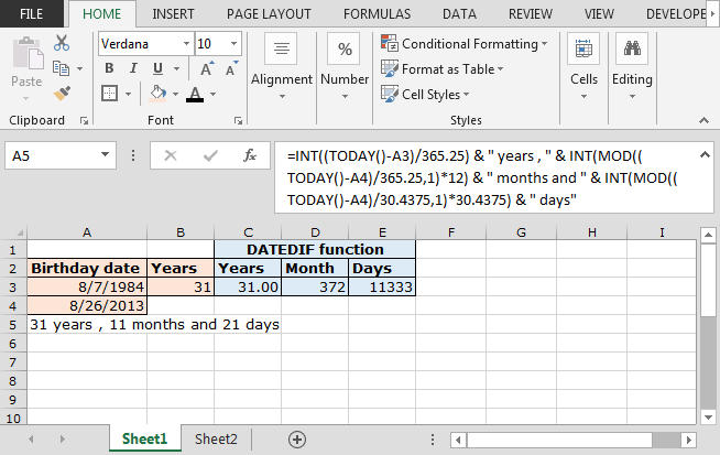 Calculate Years Months Days Elapsed From A Certain Date In Microsoft 