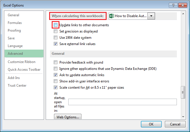 How To Disable Automatic Update Of Links In Excel Microsoft Excel 