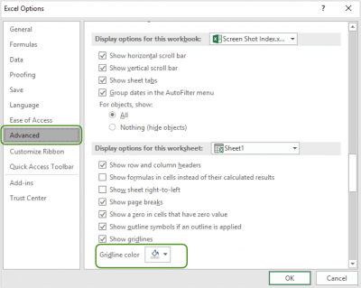 How to colour Gridlinies in Excel