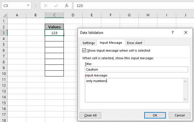 How To Use The Data Validation Input Message As A Cell Comment In Excel