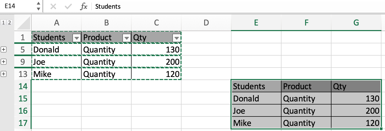 How to copy and paste grouped subtotal summary in Excel