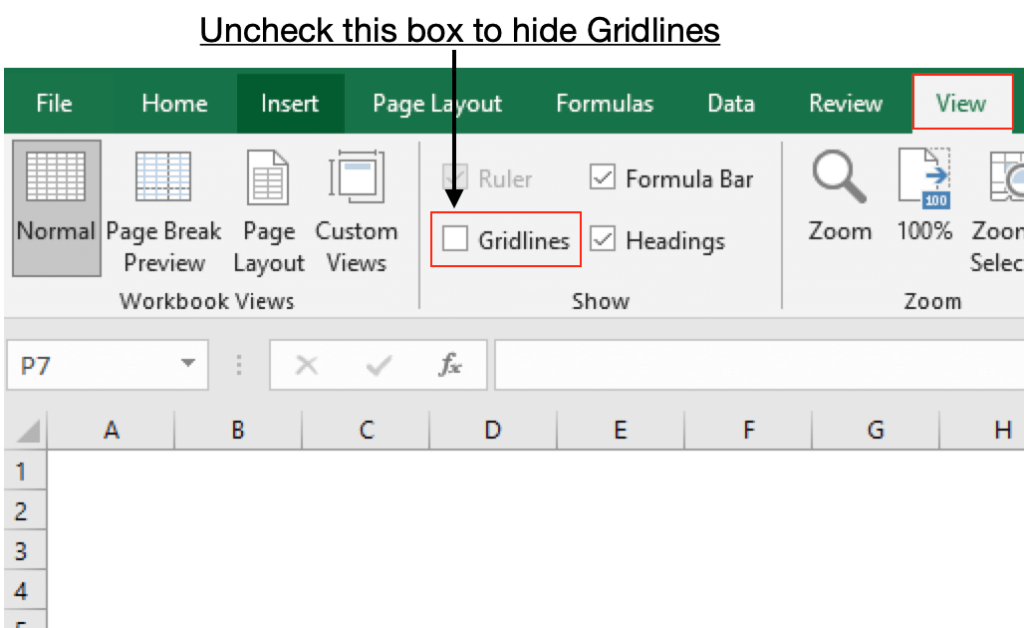 Excel Gridlines