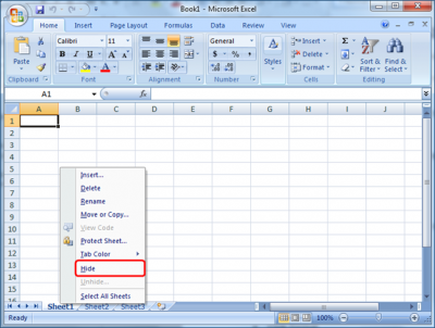 Hide/Unhide a Sheet in Excel 2007