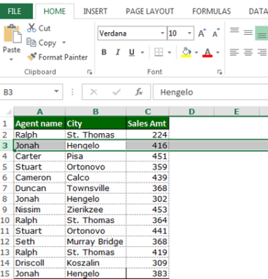 Selecting a row or rows in Microsoft Excel