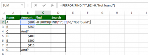 Find if a character is in a cell in Microsoft Excel