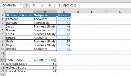 Editing a formula using keyboard