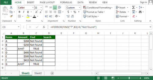 Find if a character is in a cell in Microsoft Excel