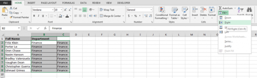 To Fill Values Right or Down in a List in Excel