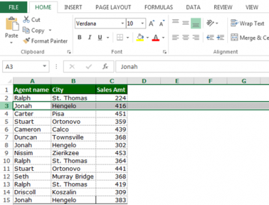 Selecting a row or rows in Microsoft Excel