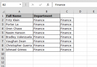 To Fill Values Right or Down in a List in Excel