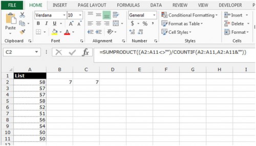 Counting Unique Numeric Values or Unique Data in a List in Microsoft Excel