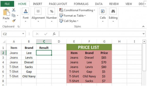 Retrieving The Price For A Specified Item And A Specified Brand In 