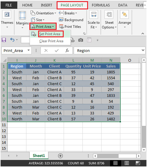 Identifying And Selecting The Print Area In A Sheet In Excel 2010