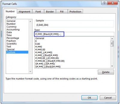 Formatting a Negative Number with Parentheses in Microsoft Excel