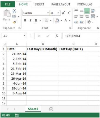 Finding the Last Day of a Given Month in Excel