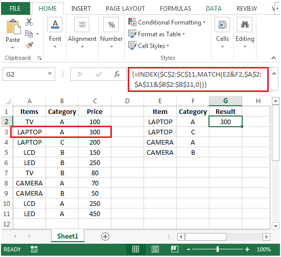 Retrieving a Price from a List that Matches both Category and Item Criteria