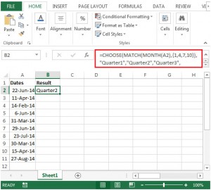 Determining which Quarter a Specified Date Corresponds To in Excel 2010