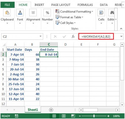 Calculating a Project’s End Date in Microsoft Excel 2010