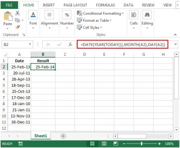 Converting Older Dates To The Current Year In Microsoft Excel 2010