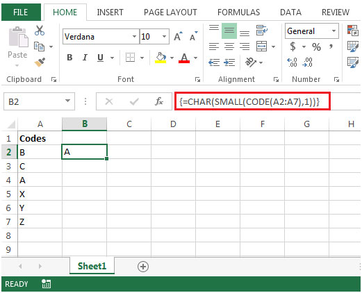 Find the Alphabetically Lowest Letter in a List in Microsoft Excel 2010