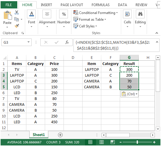 Retrieving a Price from a List that Matches both Category and Item Criteria