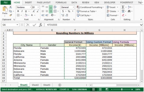 Rounding Numbers to Millions in Excel