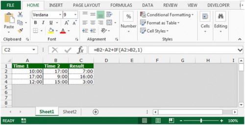 Subtracting Times in Microsoft Excel