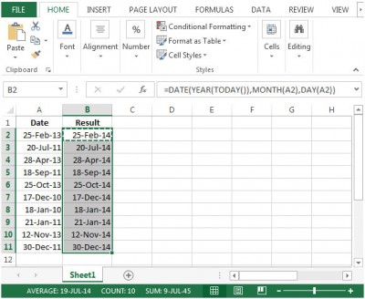 Converting Older Dates To The Current Year In Microsoft Excel 2010