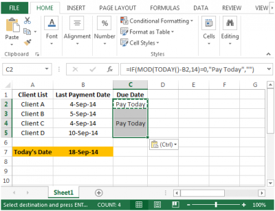 Indicating Due Payments, Based on the Current Date in Microsoft Excel 2010