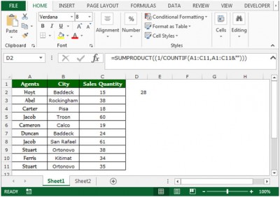 Counting number of unique entries in a specified range in Microsoft Excel