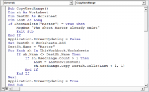 Copy the UsedRange of each sheet into one sheet using VBA in Microsoft ...