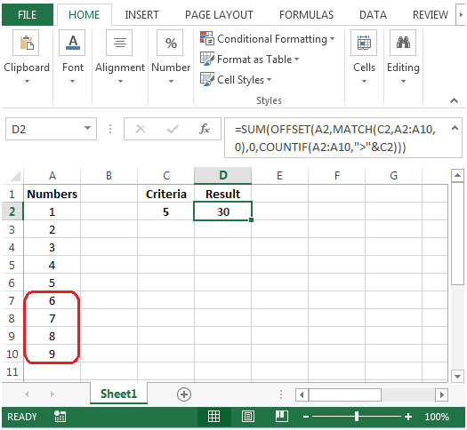 Summing A Dynamic Range Of Numbers According To Criteria In Excel 2010