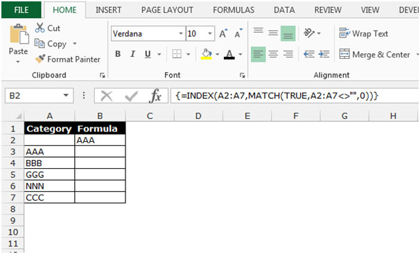 Retrieving the Value of the First Non Blank Cell in a List in