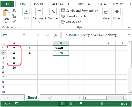 Summing Values In a Range Specified By Indirect Cell References in Excel