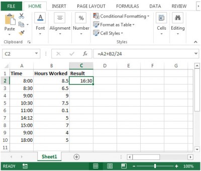 Adding a Number to a Formatted Time Value in Microsoft Excel 2010