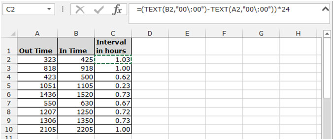 Calculating Military Time Intervals in Microsoft Excel 2010