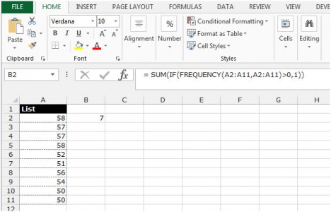 Counting Unique Numeric Values or Unique Data in a List in Microsoft Excel