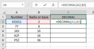 How to use the DECIMAL Function in Excel