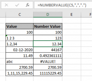 How to use the NUMBERVALUE function in Excel