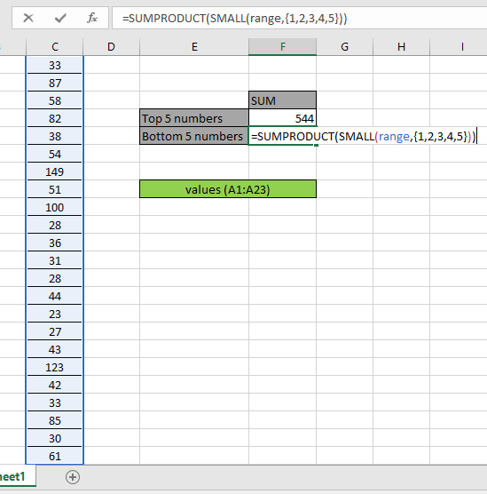 how-to-sum-the-bottom-5-or-n-values-in-a-column-in-excel