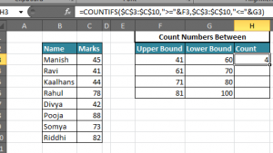 Counting the Number of Values between Two Specified Values in a List in ...