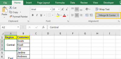 Merge and Center in Microsoft Excel