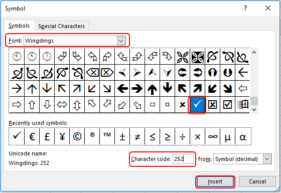 How Do I Insert A Check Mark In Excel 2016