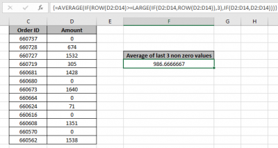 How to Find Average of the Last 3 Non-zero Values in Microsoft Excel 2010