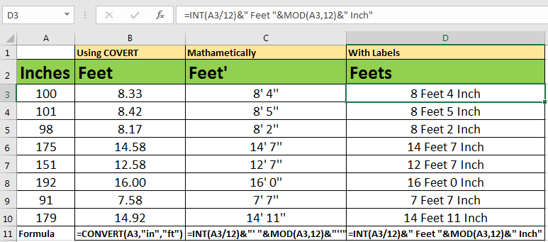 how-to-inches-to-feet-in-excel