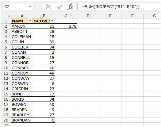 Indirect Function in Microsoft Excel