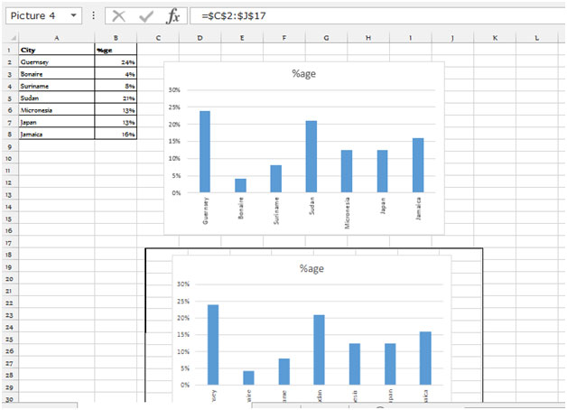 Dynamic charts using camera tool in Microsoft Excel 2010