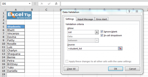 Create Drop Down Lists in Excel using Data Validation