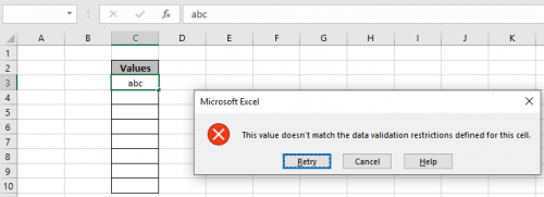 Custom Error Messages in Data Validation in Microsoft Excel 2010