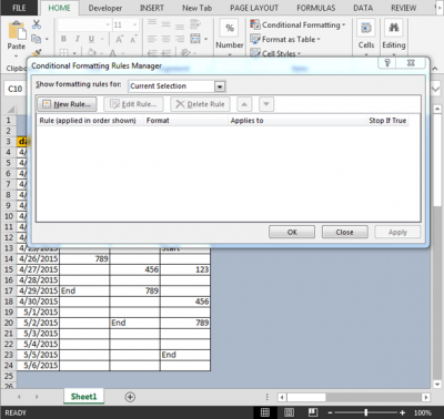 Conditional Format Between First and Last Non-Blank Cells